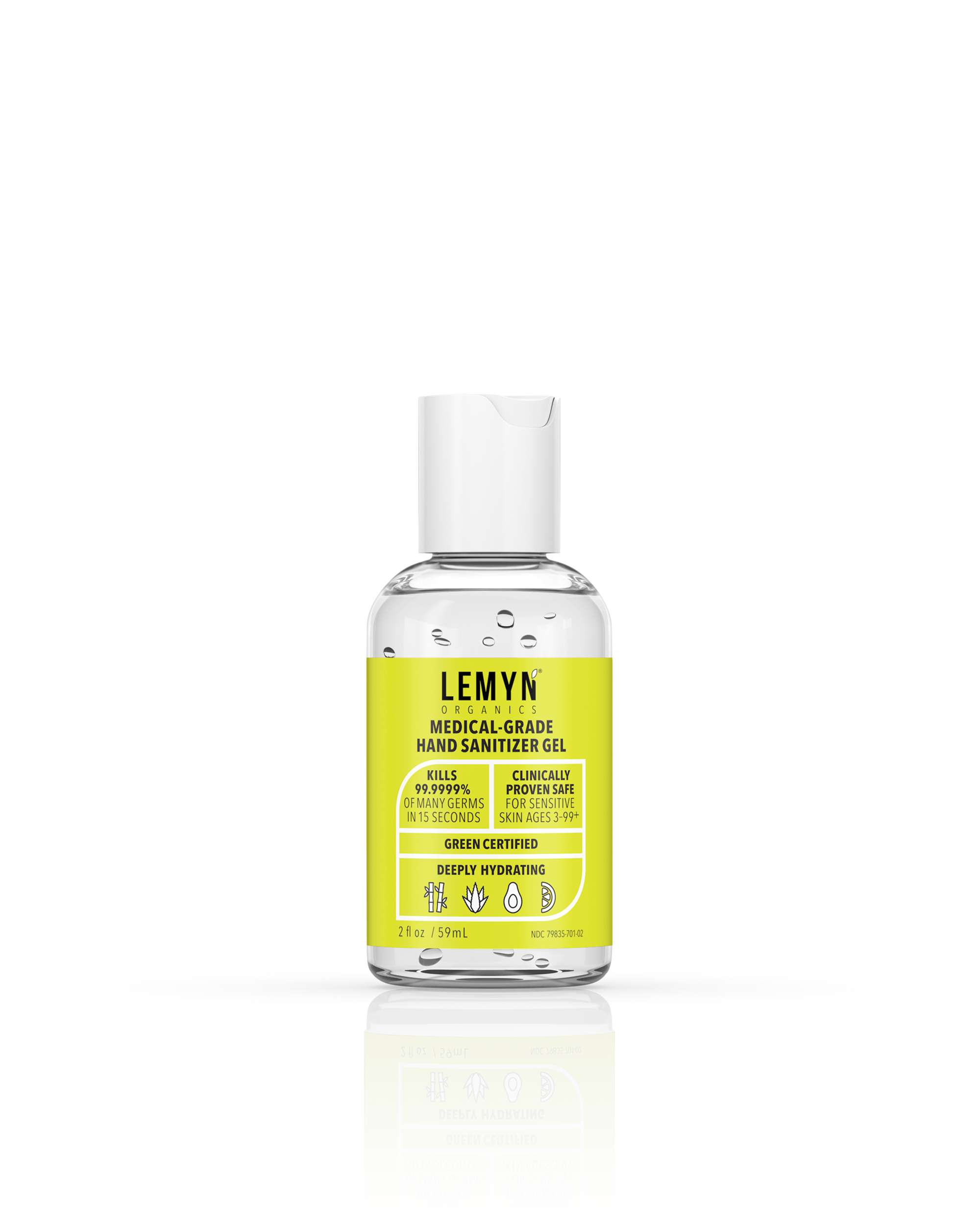 Lemyn Organics Hand Sanitizer | Green Certified & Medical Grade | 060ml - 2 Fl Oz with Disc Top