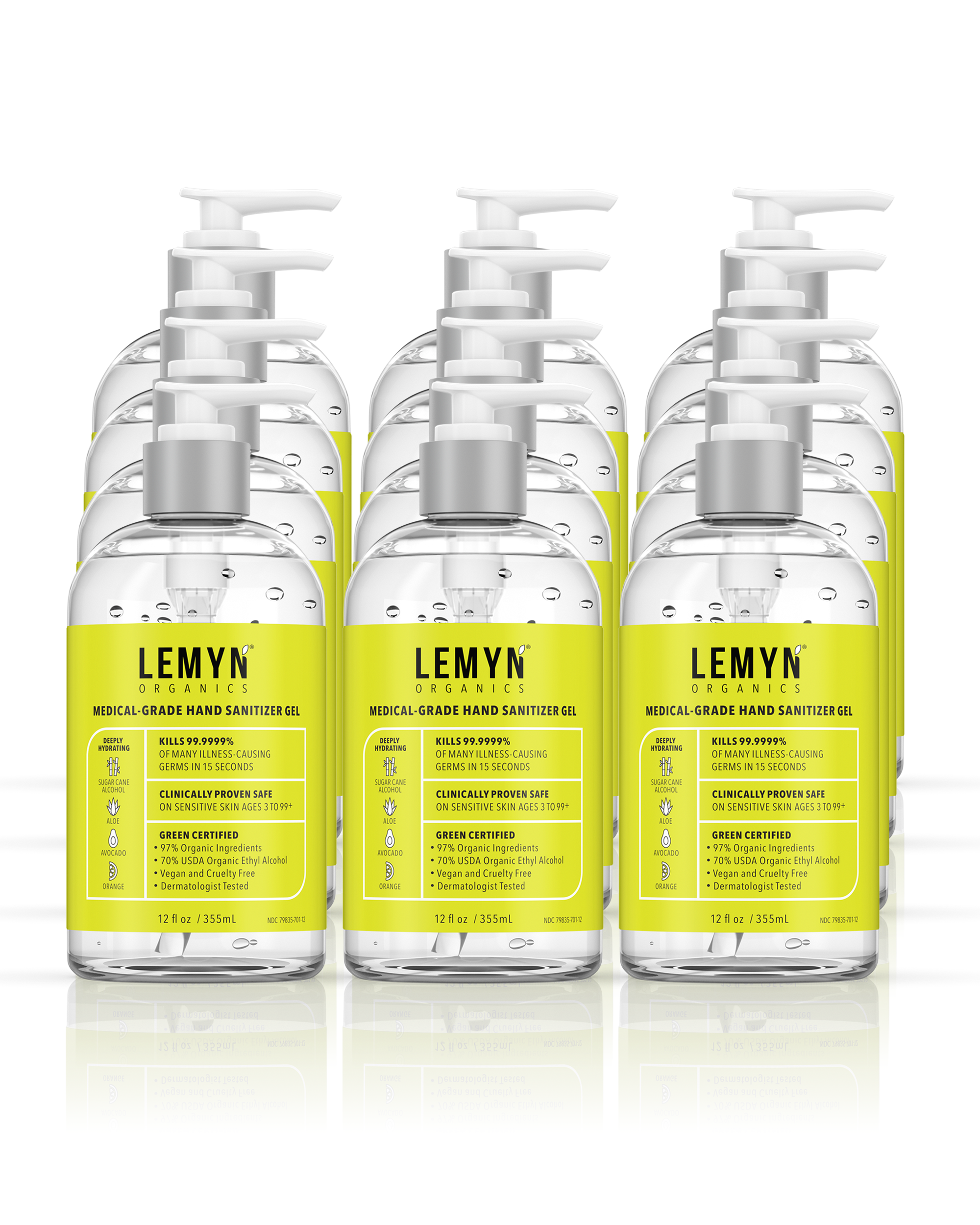 Lemyn Organics Hand Sanitizer | Green Certified & Medical Grade | 355ml - 12 Fl Oz with Pump