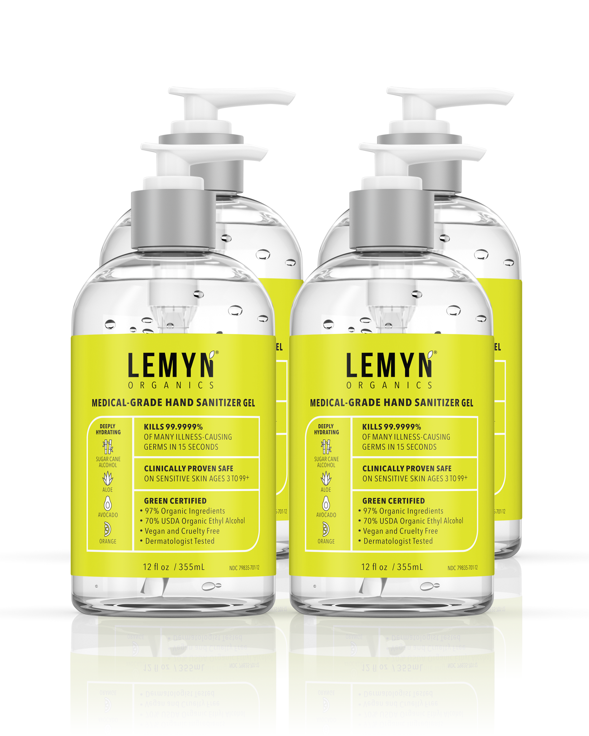 Lemyn Organics Hand Sanitizer | Green Certified & Medical Grade | 355ml - 12 Fl Oz with Pump