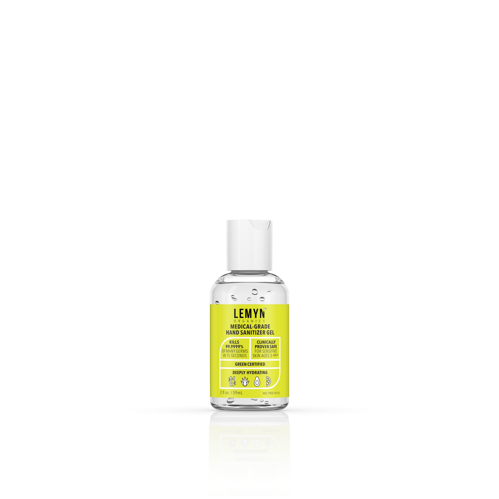 Lemyn Organics Hand Sanitizer | Green Certified & Medical Grade | 060ml - 2 Fl Oz with Disc Top
