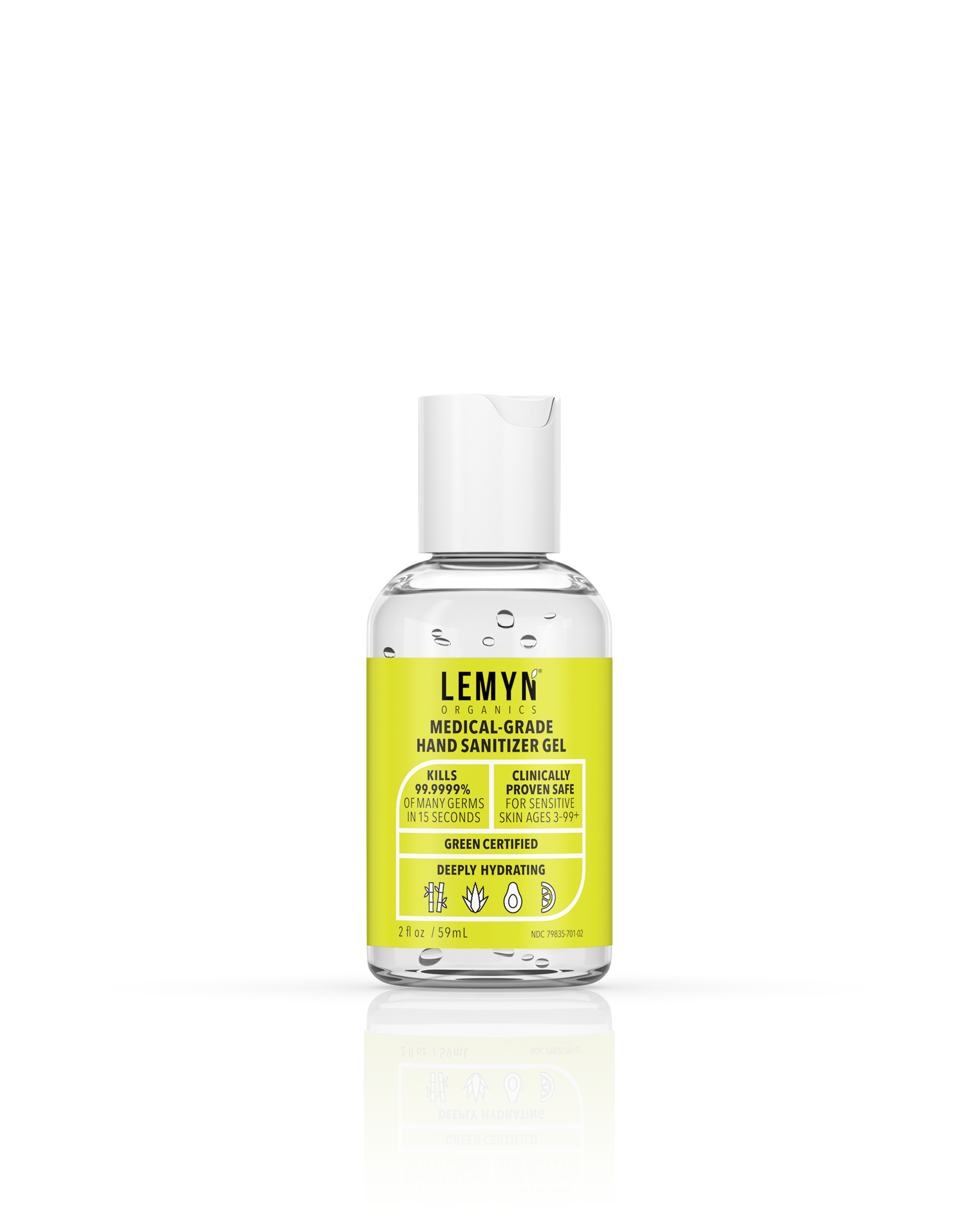 Lemyn Organics Hand Sanitizer | Green Certified & Medical Grade | 060ml - 2 Fl Oz with Disc Top