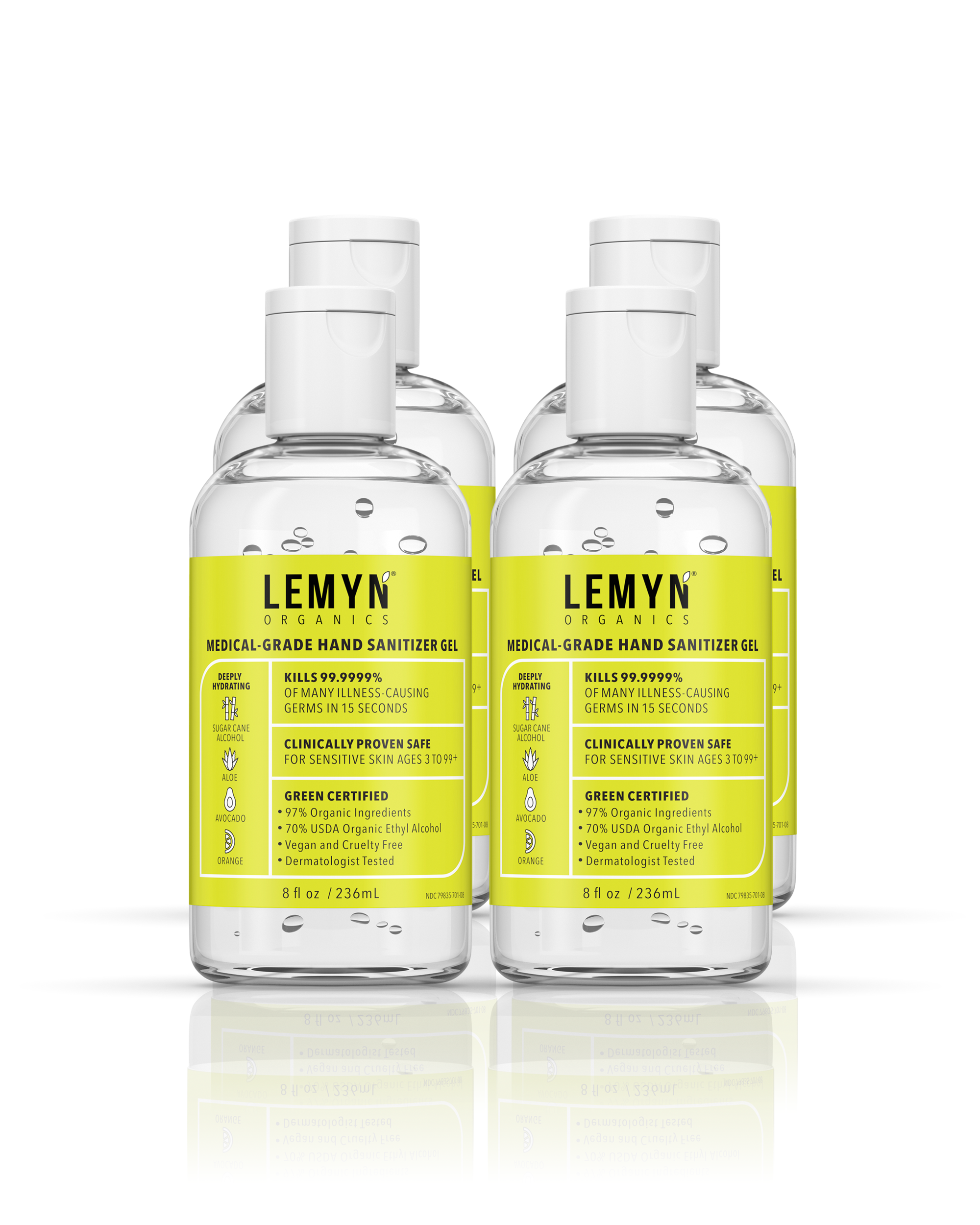Lemyn Organics Hand Sanitizer | Green Certified & Medical Grade | 236ml - 8 Fl Oz with  Flip-Cap