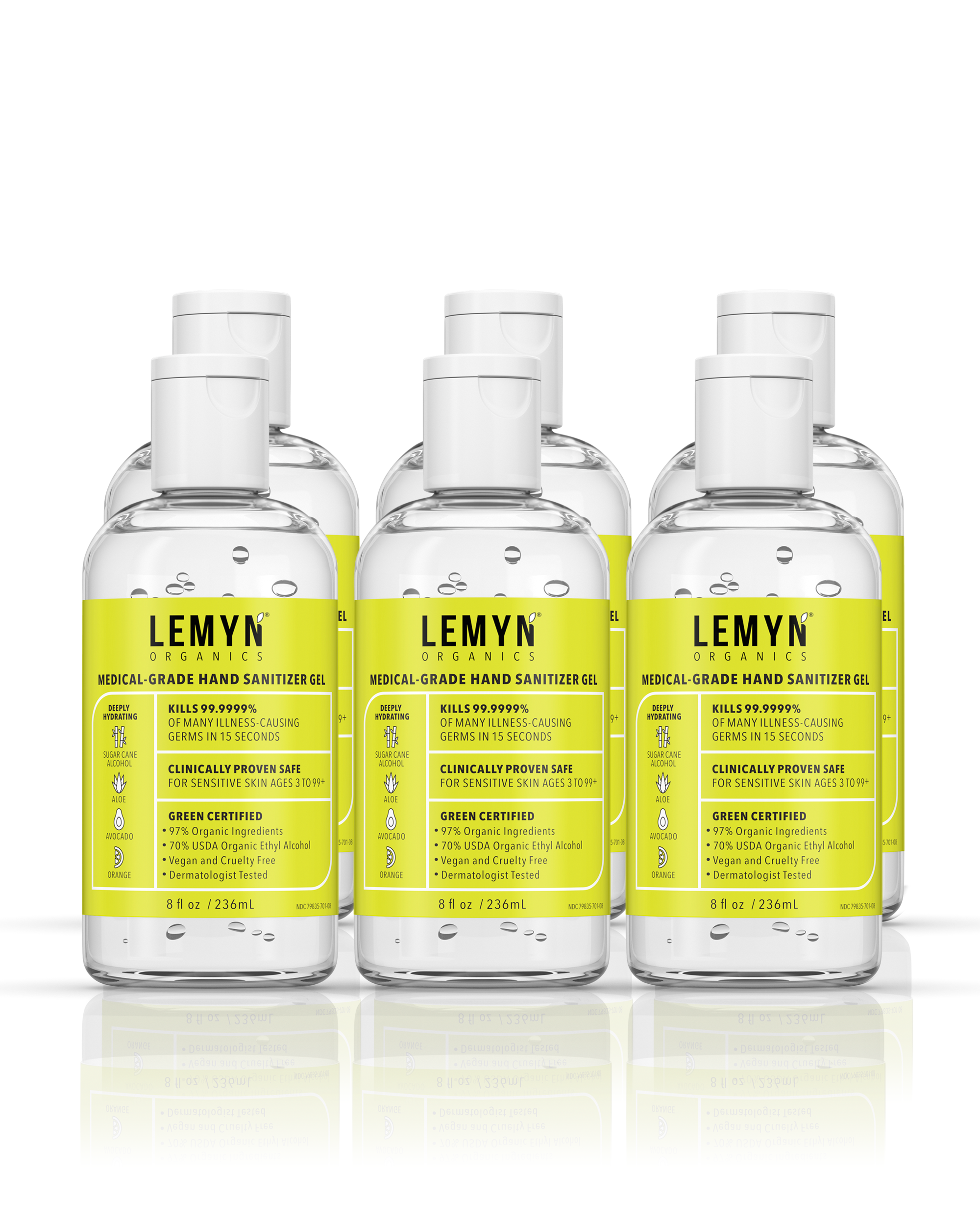 Lemyn Organics Hand Sanitizer | Green Certified & Medical Grade | 236ml - 8 Fl Oz with  Flip-Cap
