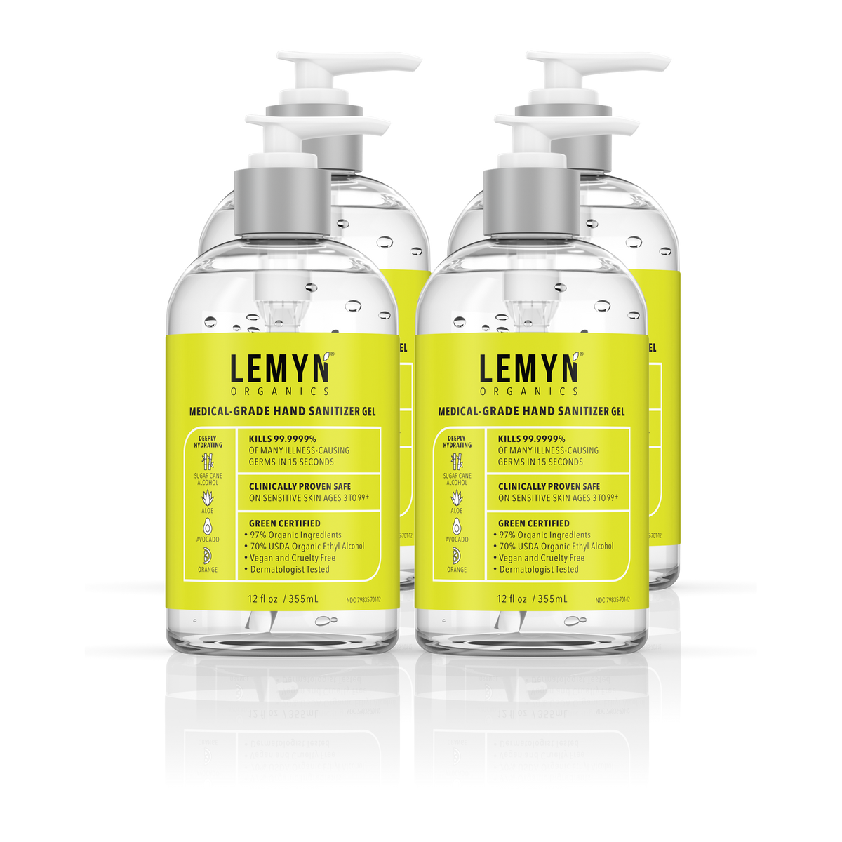 Lemyn Organics 12 oz pump hand sanitizer, pack of 4