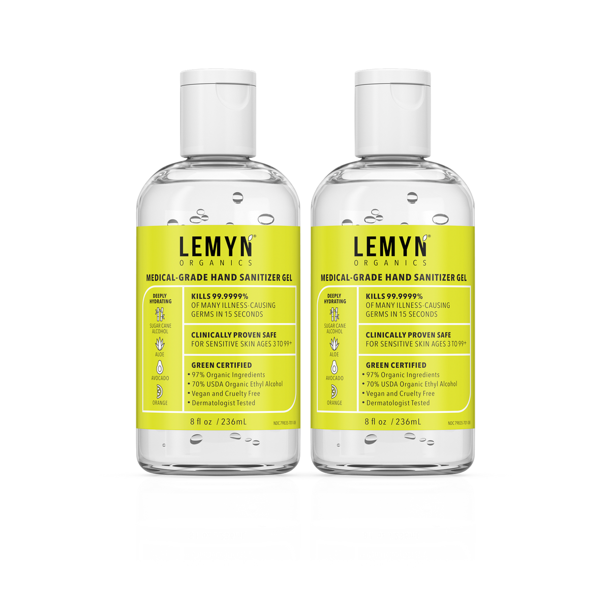 Lemyn Organics 8 oz flip-top hand sanitizer, pack of 2